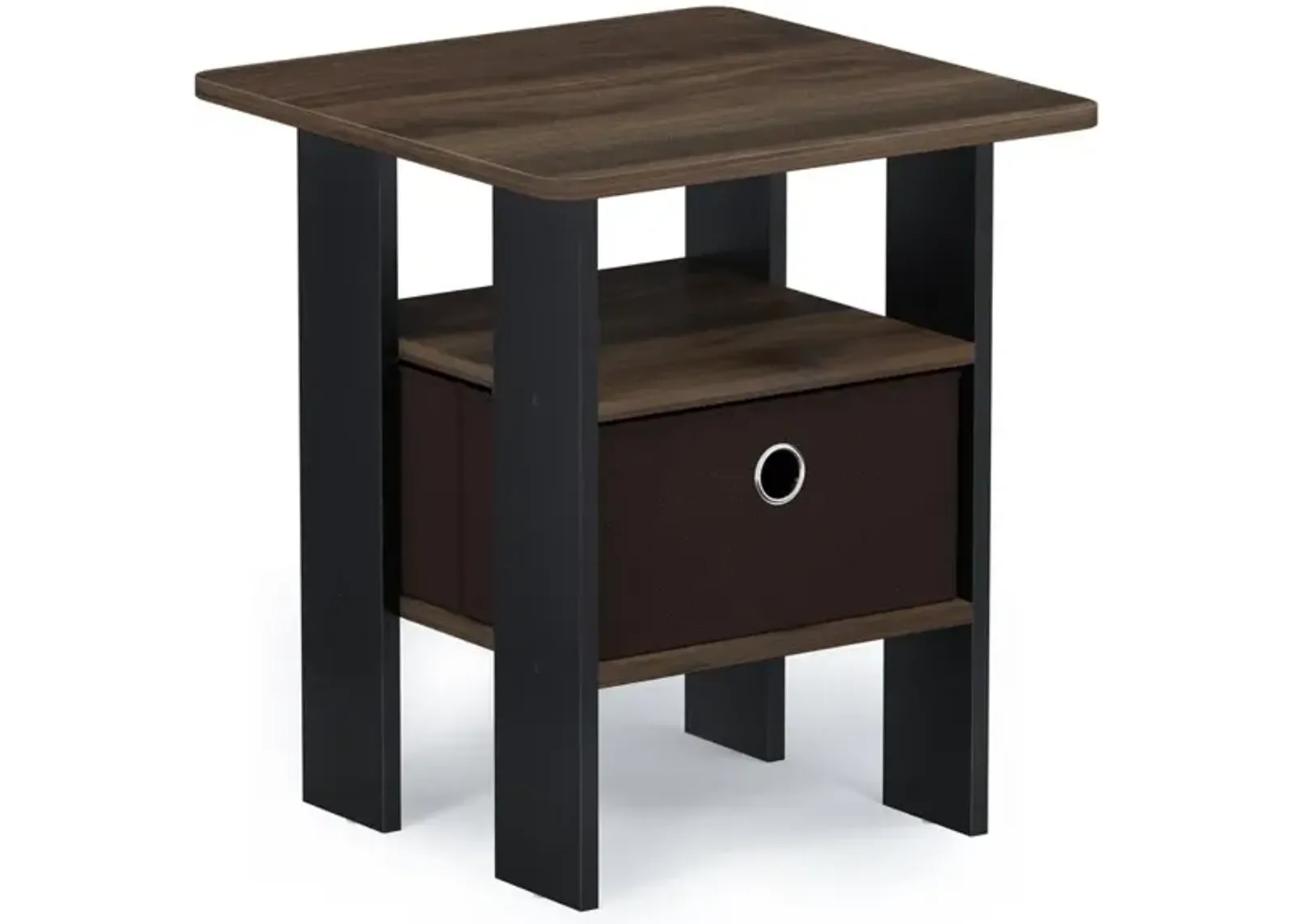 Furinno Andrey End Table Nightstand with Bin Drawer, Columbia Walnut/Dark Brown, 11157CWN/DBR