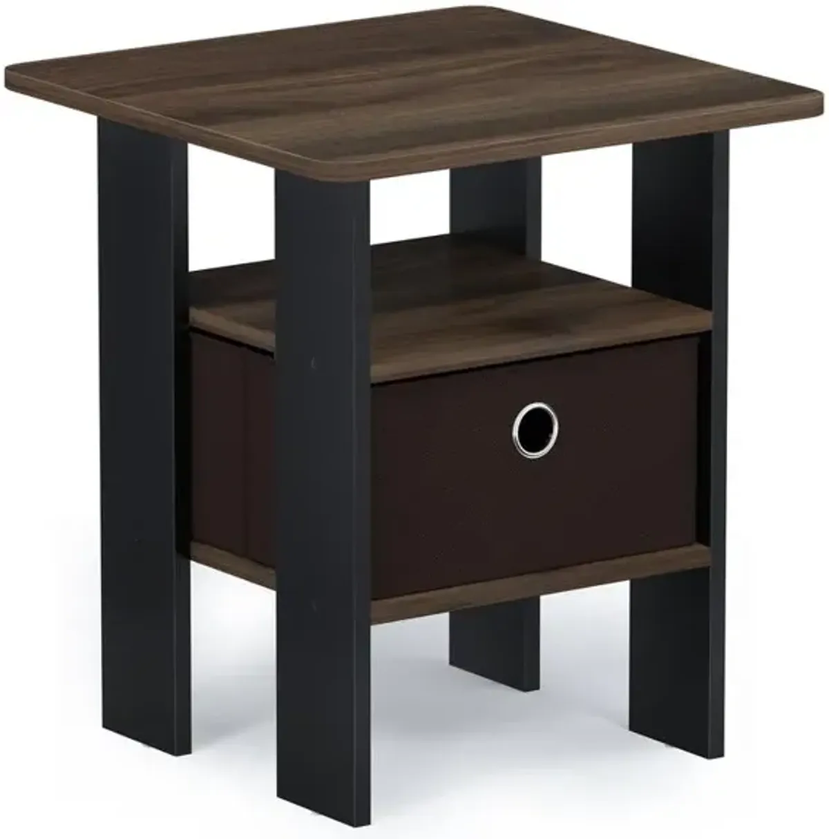 Furinno Andrey End Table Nightstand with Bin Drawer, Columbia Walnut/Dark Brown, 11157CWN/DBR