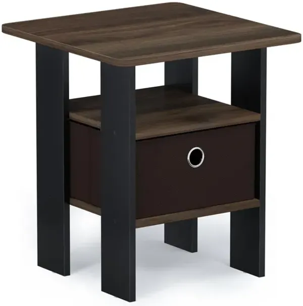 Furinno Andrey End Table Nightstand with Bin Drawer, Columbia Walnut/Dark Brown, 11157CWN/DBR
