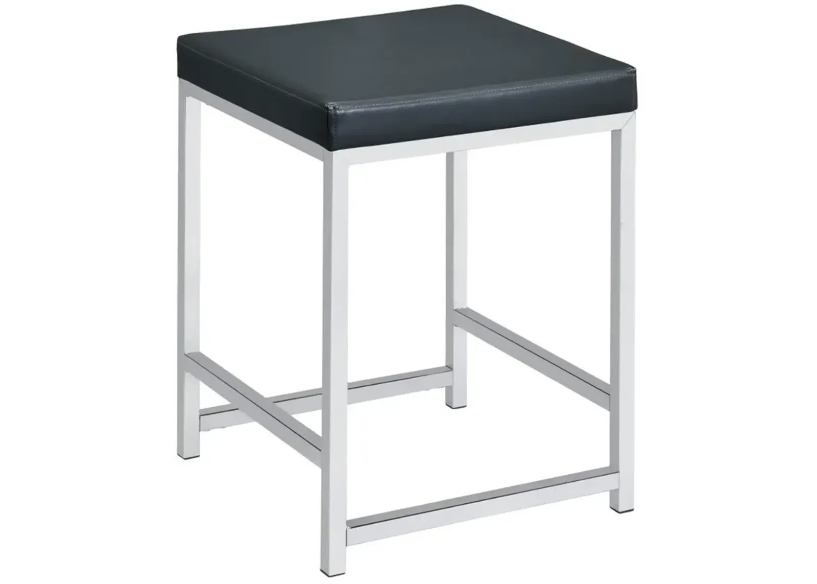 Vanity Stool with Leatherette Seat and Tubular Frame, Black-Benzara