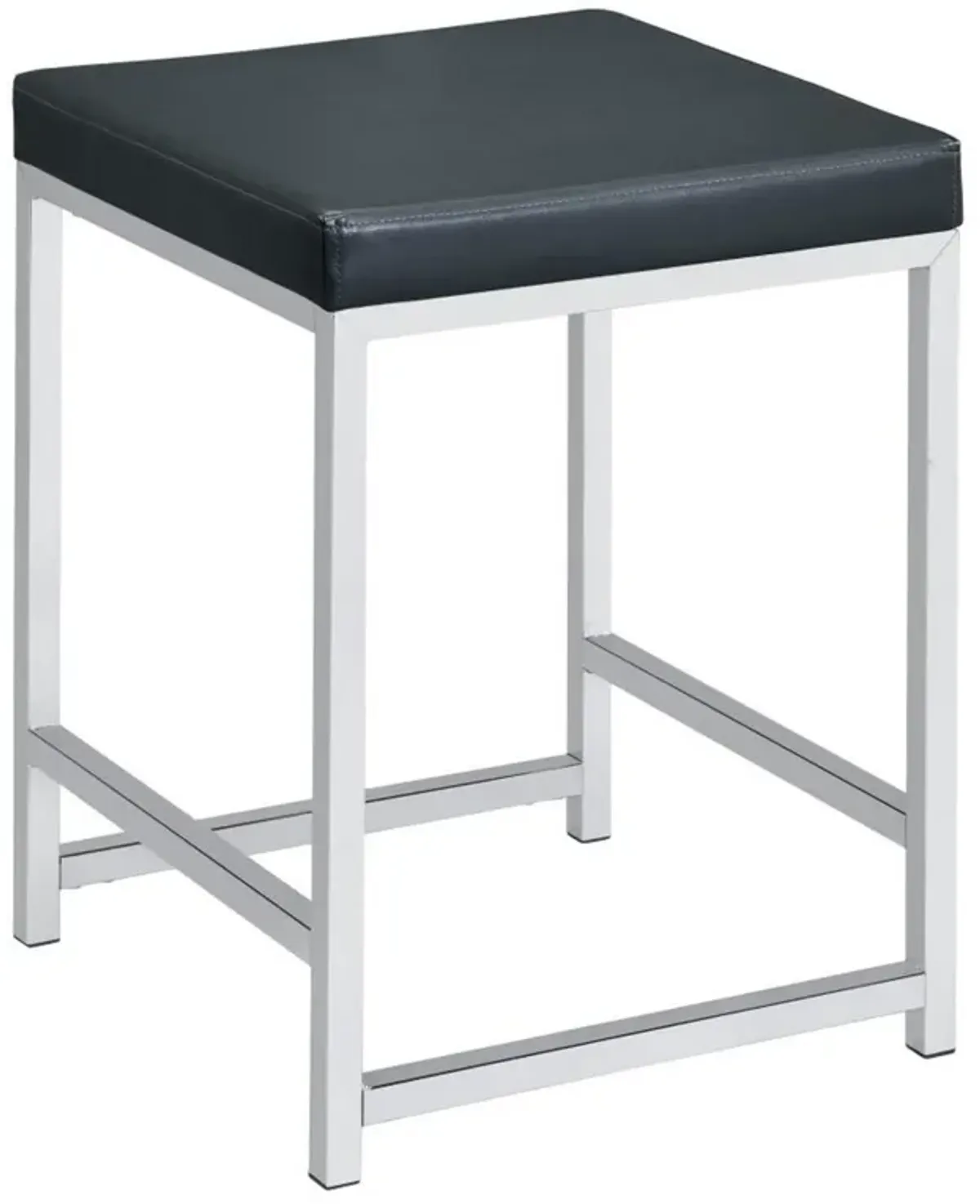 Vanity Stool with Leatherette Seat and Tubular Frame, Black-Benzara