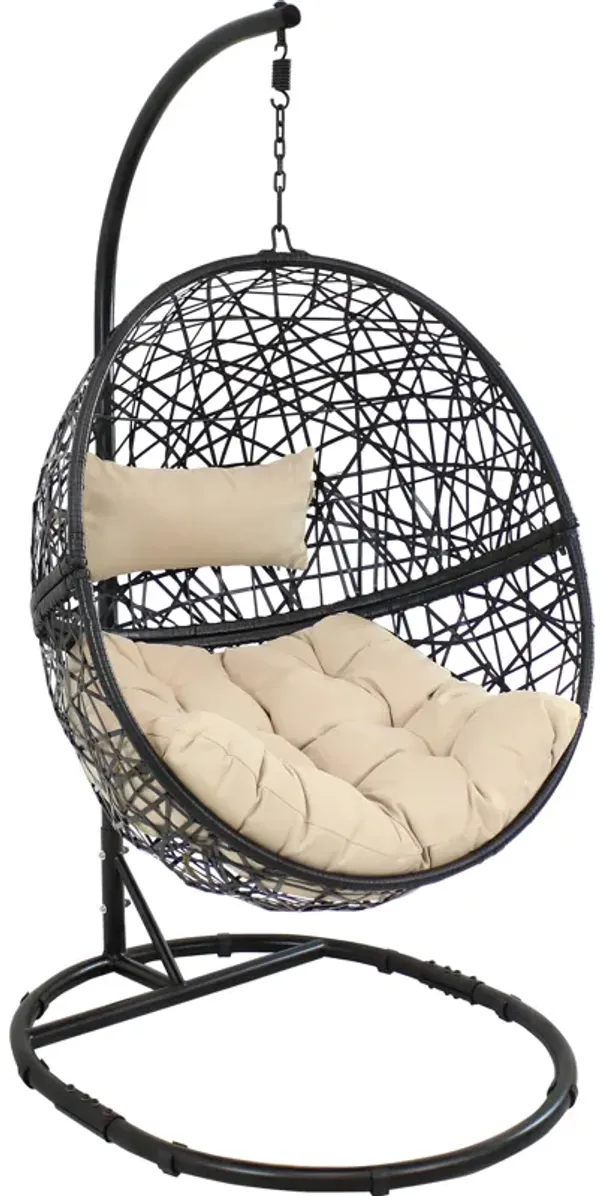 Sunnydaze Resin Wicker Hanging Egg Chair with Steel Stand/Cushion