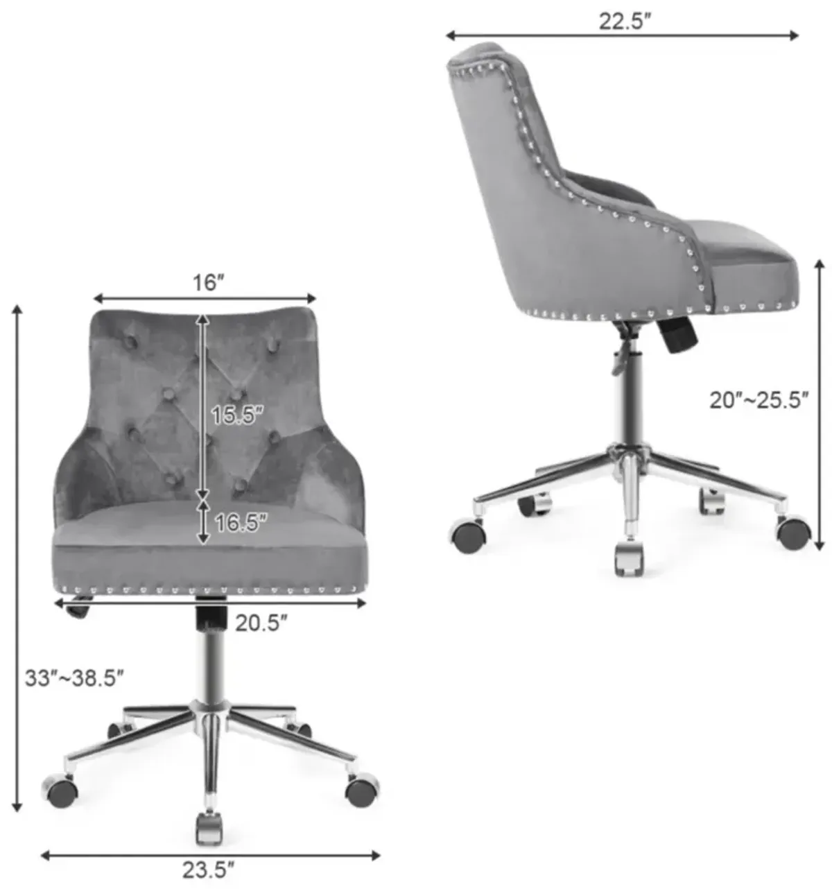 Hivvago Tufted Upholstered Swivel Computer Desk Chair with Nailed Tri