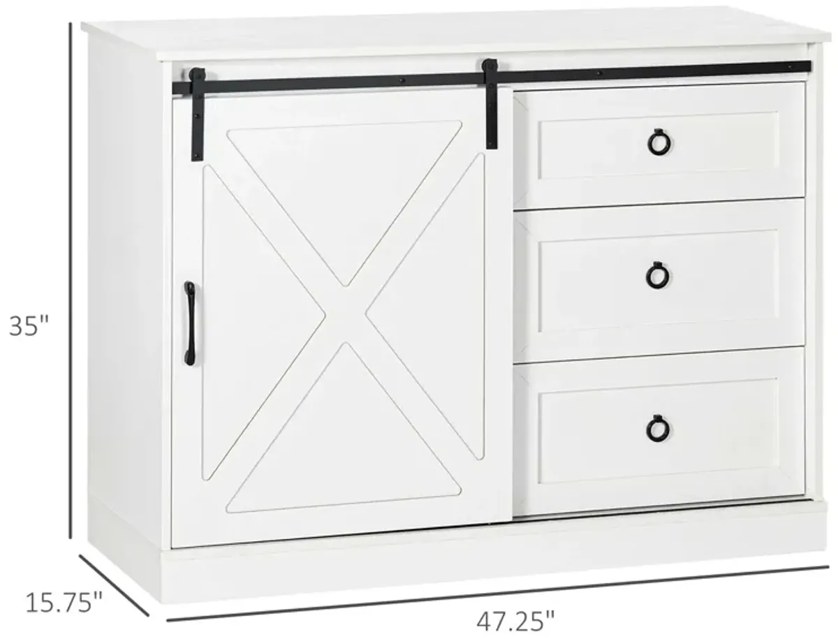 HOMCOM Farmhouse Sideboard Buffet Cabinet, Kitchen Cabinet Coffee Bar Cabinet with Sliding Barn Door and 3 Storage Drawers for Living Room, White