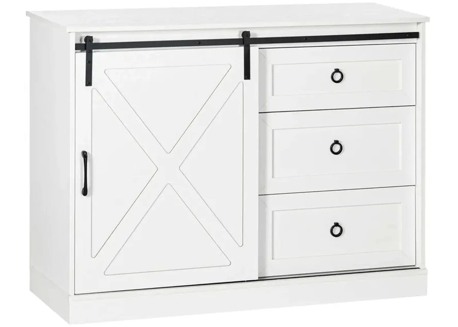 HOMCOM Farmhouse Sideboard Buffet Cabinet, Kitchen Cabinet Coffee Bar Cabinet with Sliding Barn Door and 3 Storage Drawers for Living Room, White