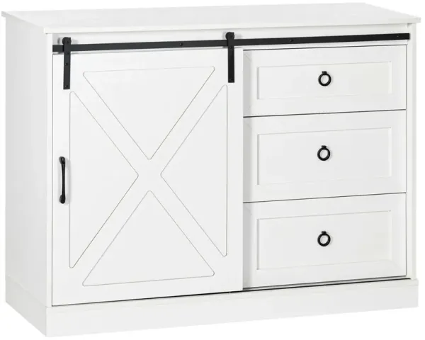 HOMCOM Farmhouse Sideboard Buffet Cabinet, Kitchen Cabinet Coffee Bar Cabinet with Sliding Barn Door and 3 Storage Drawers for Living Room, White