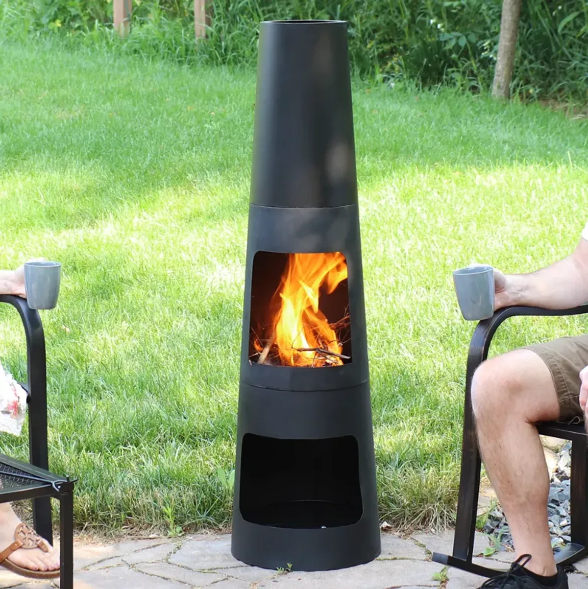 Sunnydaze Heavy-Duty Steel Chiminea Fire Pit with Log Storage - 49 in