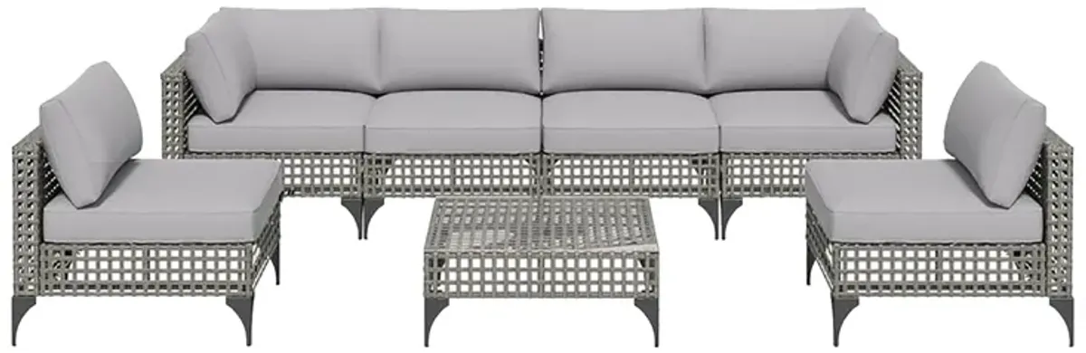 Mondawe 7-Piece Vintage Gray Wicker Outdoor Patio Conversation Set with Cushions and Coffee Table