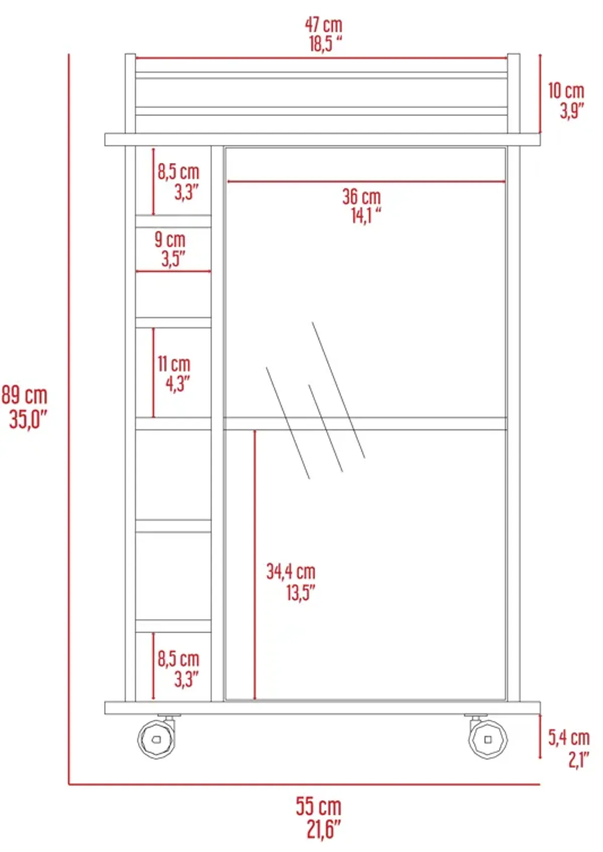 DEPOT E-SHOP Huali Bar Cart, Six Built-in Wine Rack, Glass Door, Four Casters, Two Shelves, Light Oak