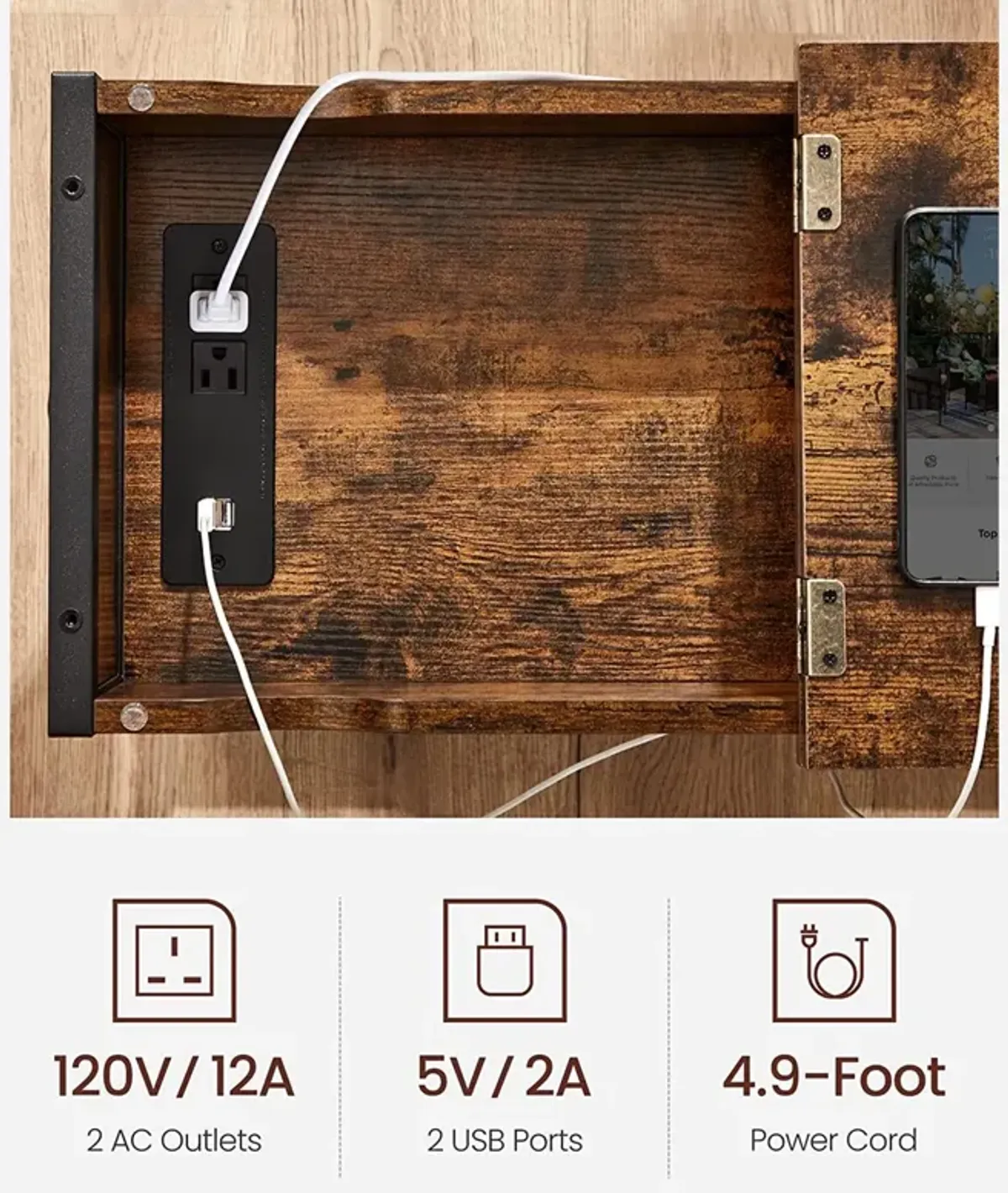 Sofa Side Table with Power Outlet - Convenient Table for Charging Devices and Stylish Decor