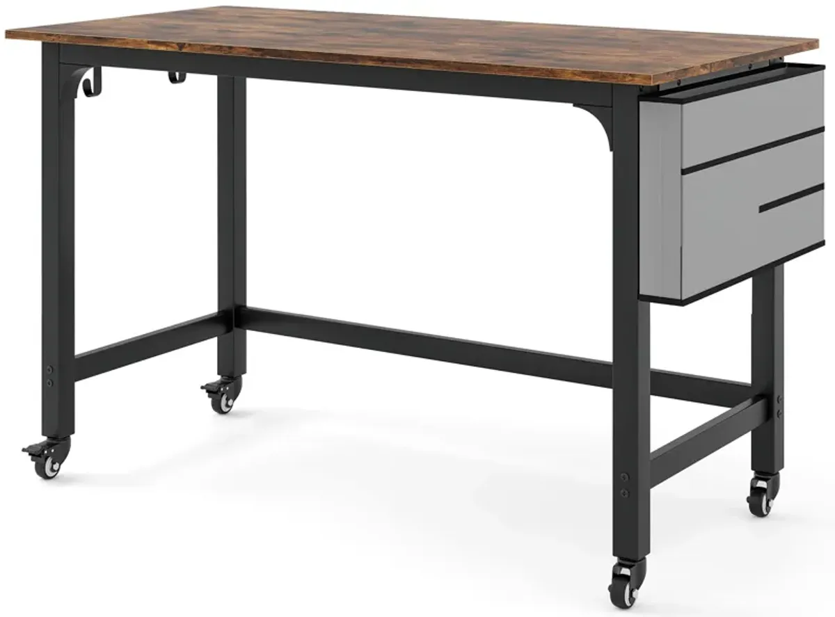 48" Rolling Computer Desk with Heavy-duty Metal Frame for Home and Office