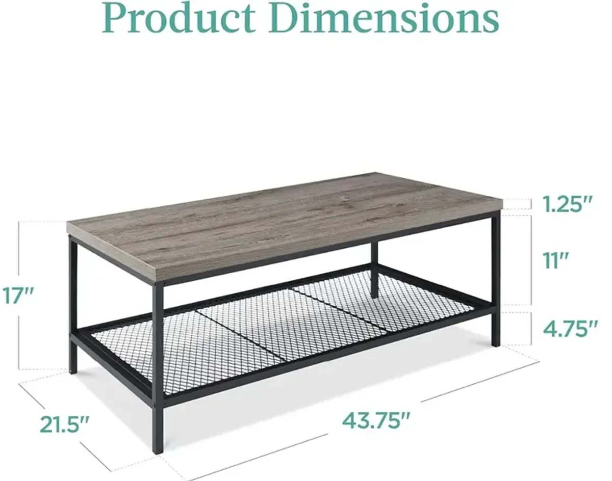 Best Choice Products Large 2-Tier Industrial Rectangular Wood Grain Top Coffee Table