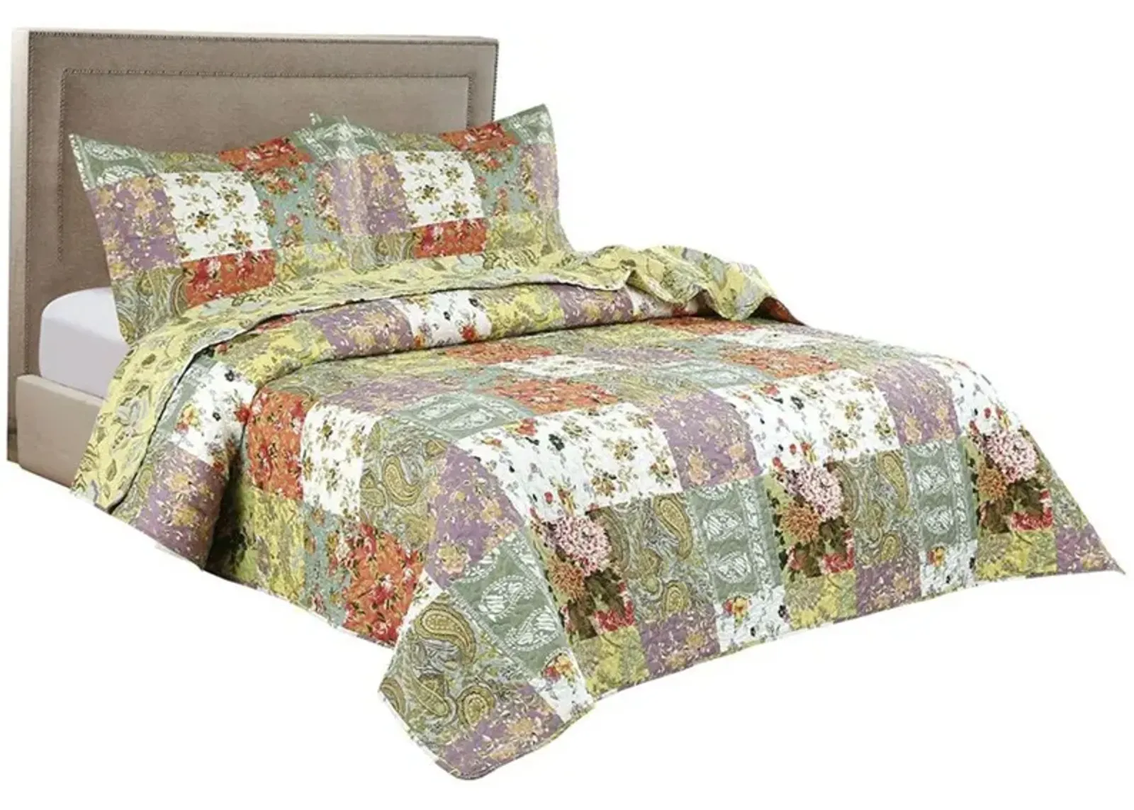 Legacy Decor 3 PCS Paisley Stitched Pinsonic Reversible Lightweight All Season Bedspread Quilt Coverlet Oversize, Queen Size