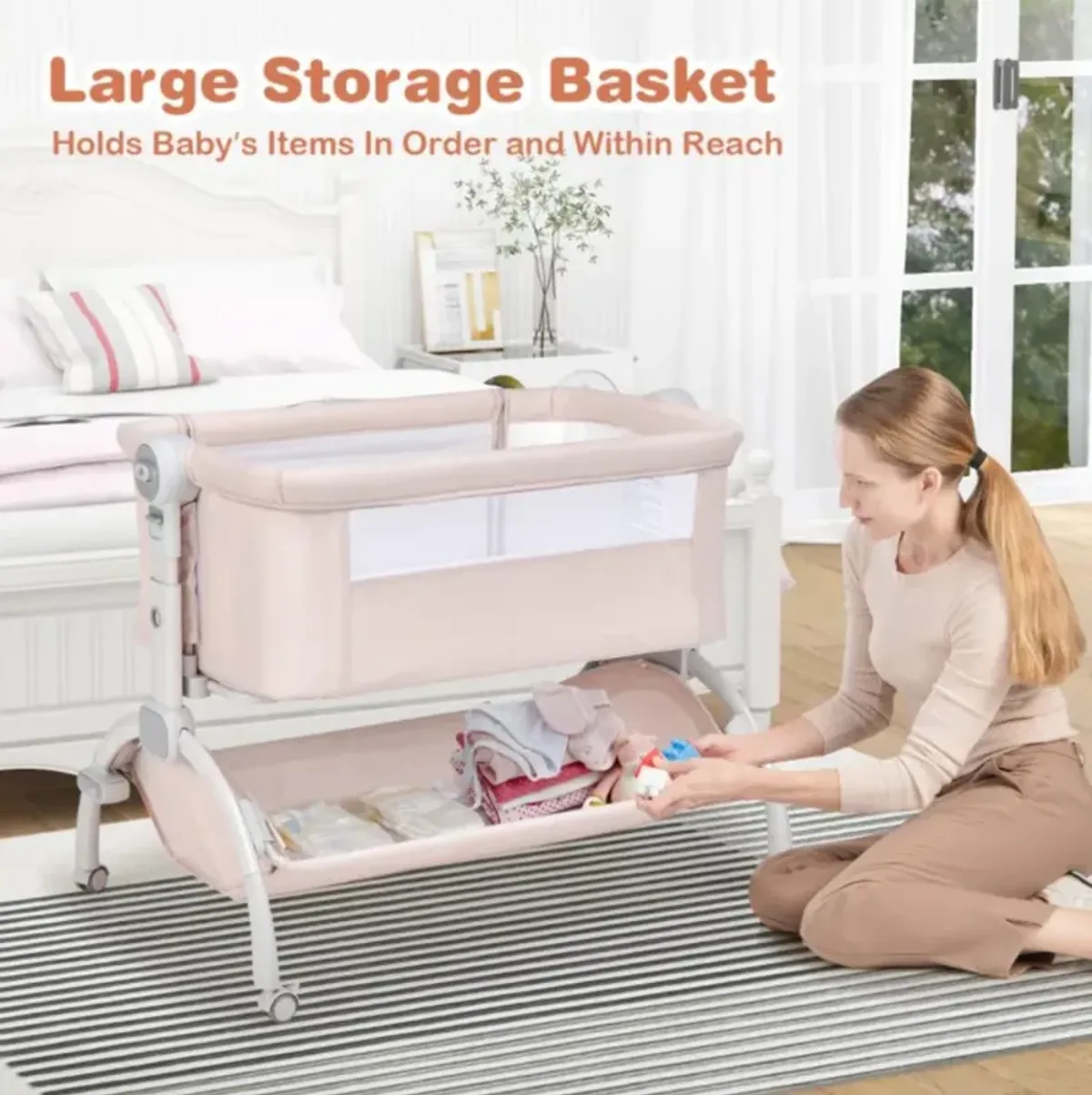 Hivvago 3-in-1 Baby Bassinet with Double-Lock Design and Adjustable Heights