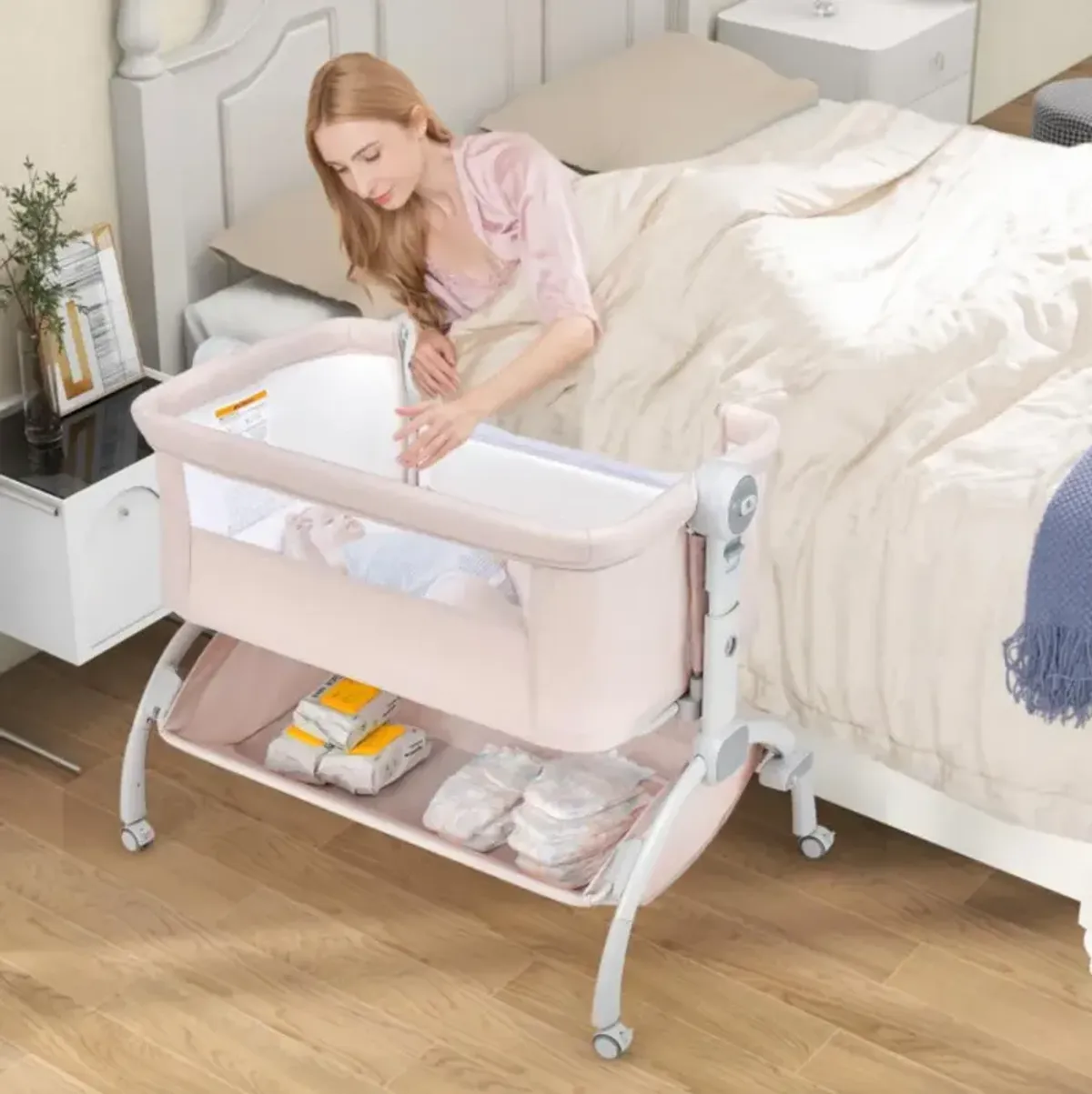 Hivvago 3-in-1 Baby Bassinet with Double-Lock Design and Adjustable Heights