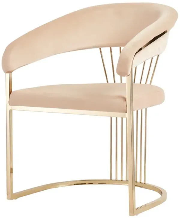 24 Inch Modern Dining Chair, Beige Velvet Seat Gold Cantilever Windsor Base - Benzara