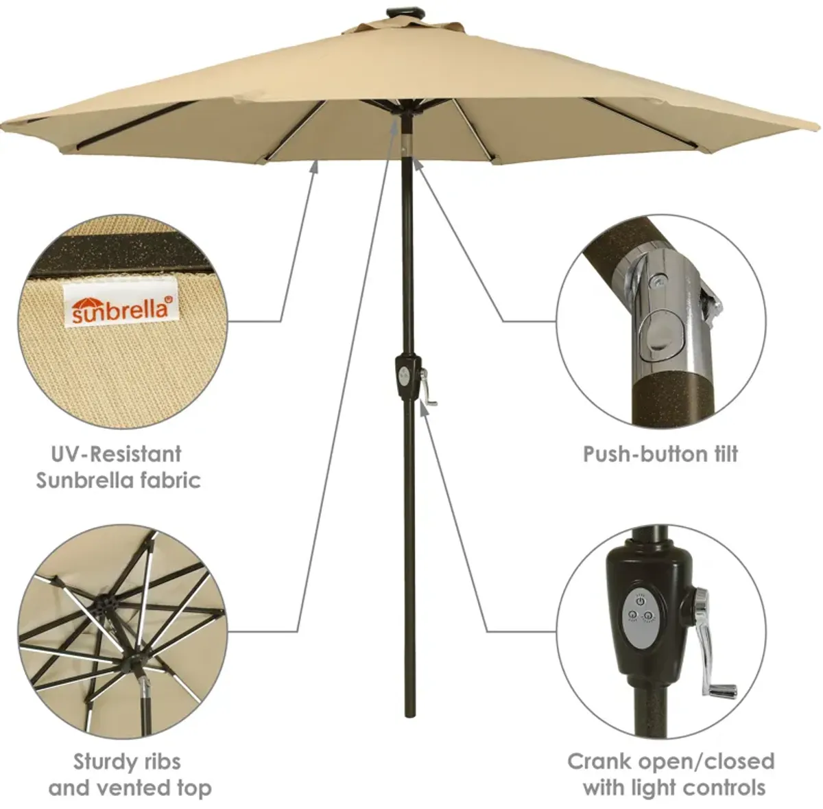 Sunnydaze 9 ft Solar Sunbrella Patio Umbrella with Tilt