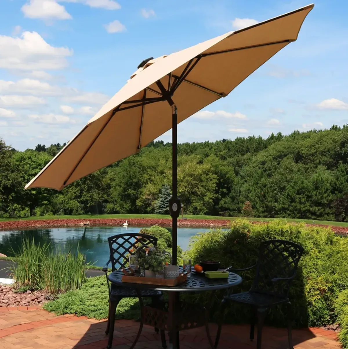 Sunnydaze 9 ft Solar Sunbrella Patio Umbrella with Tilt