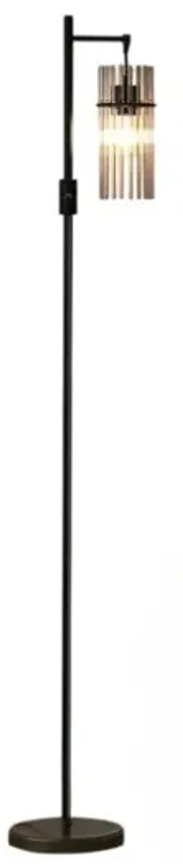 Industrial Floor Lamp – 66" Tall, Glass Shade, Dimmable LED, Rotary Switch