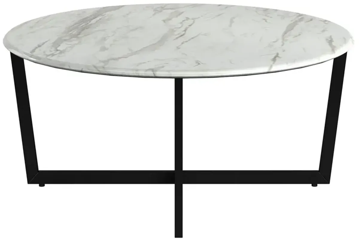 White on Black Faux Marble Round Coffee Table