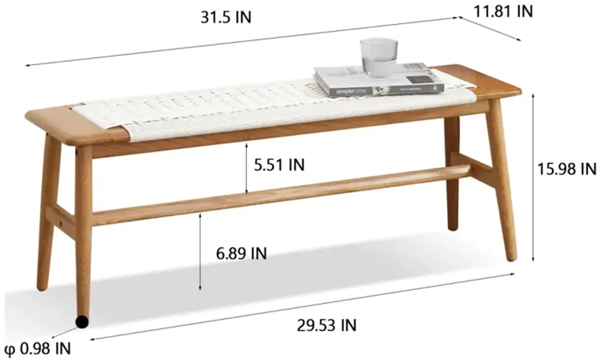 Design Natural Oak Wood Dining Bench Bed Bench For Dining Room, Bedroom, Bathroom (White)