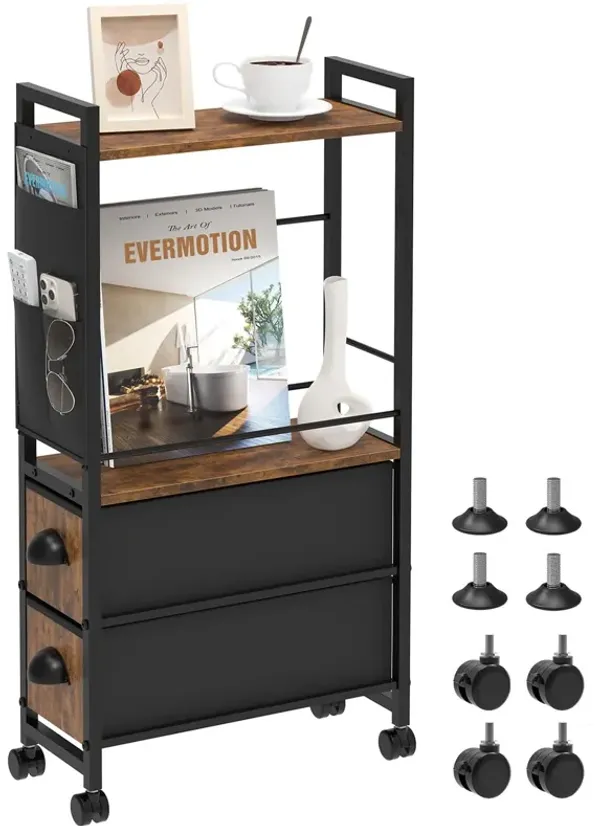 Oppro Small Side End Table with Drawer for Small Spaces, Narrow Slim Nightstand Bedside Sofa Table with Wheels, Space Saving Ski