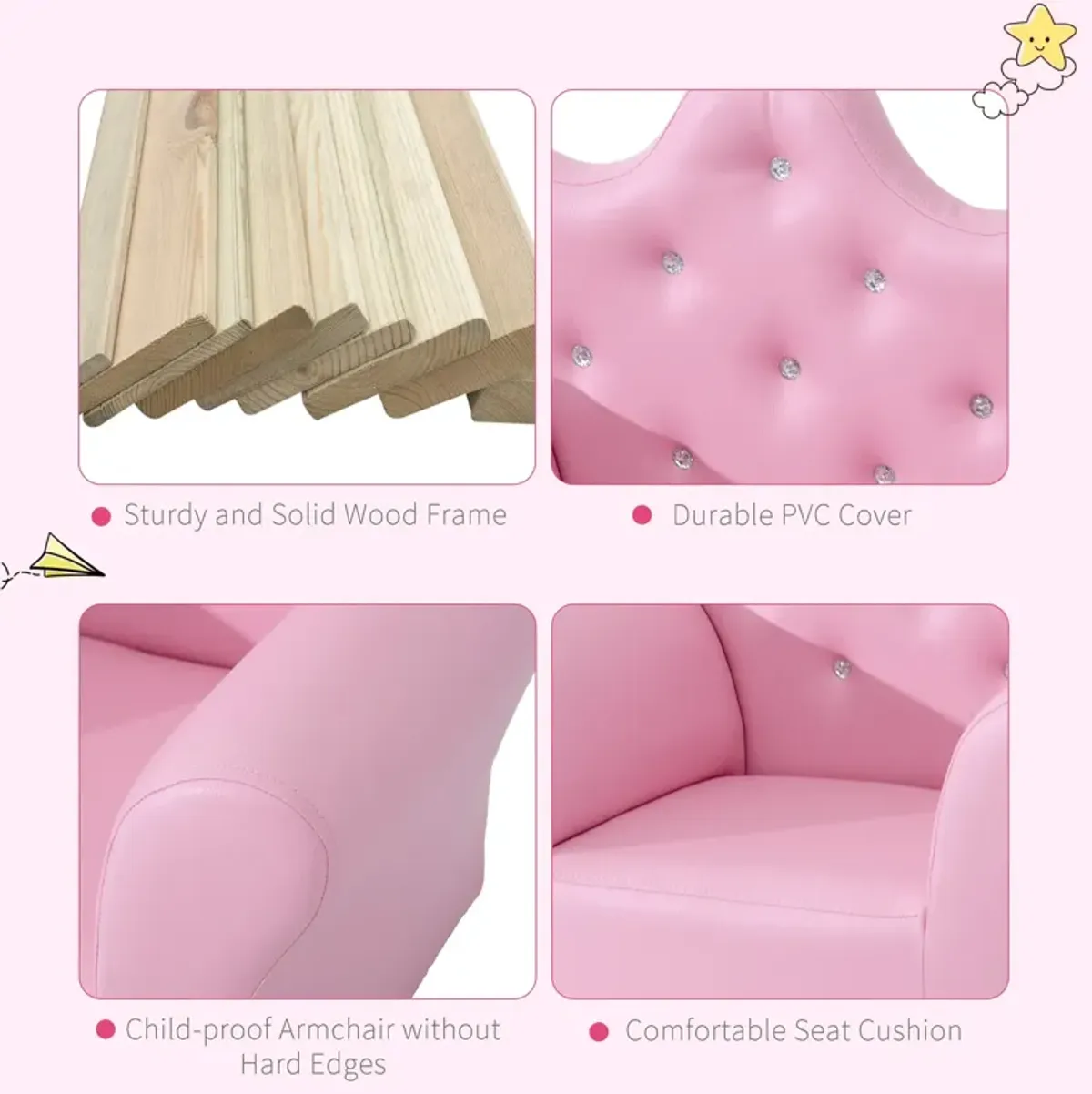 Kids' Princess Sofa Set: With Footstool, Diamond Decor