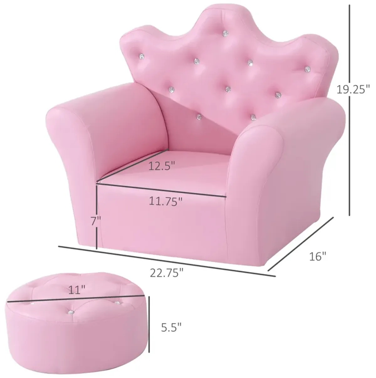 Kids' Princess Sofa Set: With Footstool, Diamond Decor