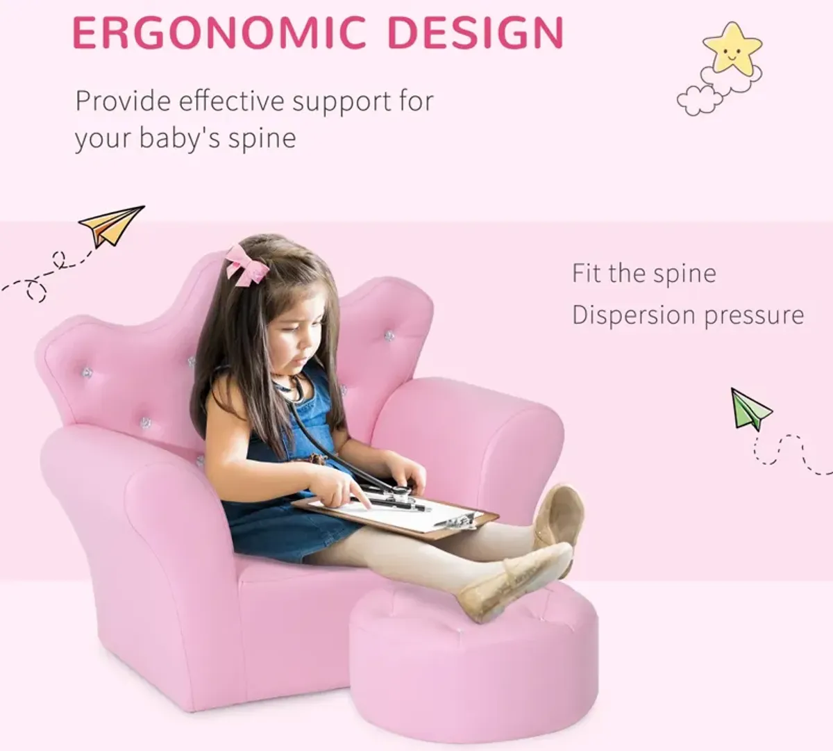 Kids' Princess Sofa Set: With Footstool, Diamond Decor