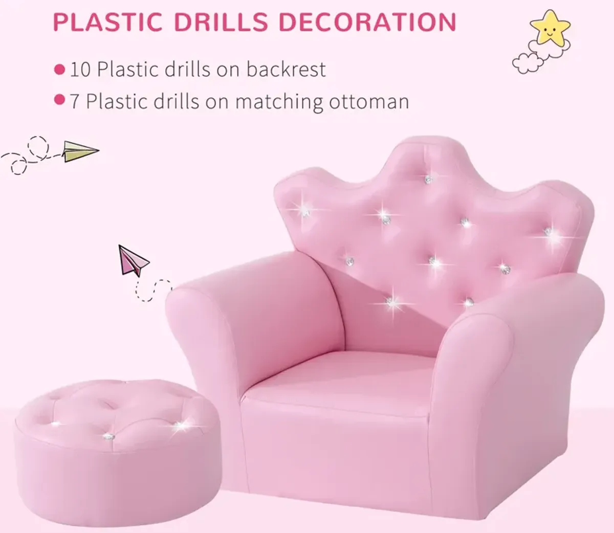 Kids' Princess Sofa Set: With Footstool, Diamond Decor