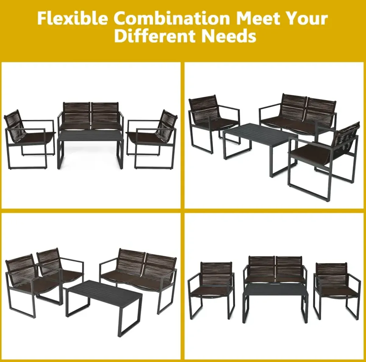 4 Pieces Patio Furniture Conversation Set with Sofa Loveseat