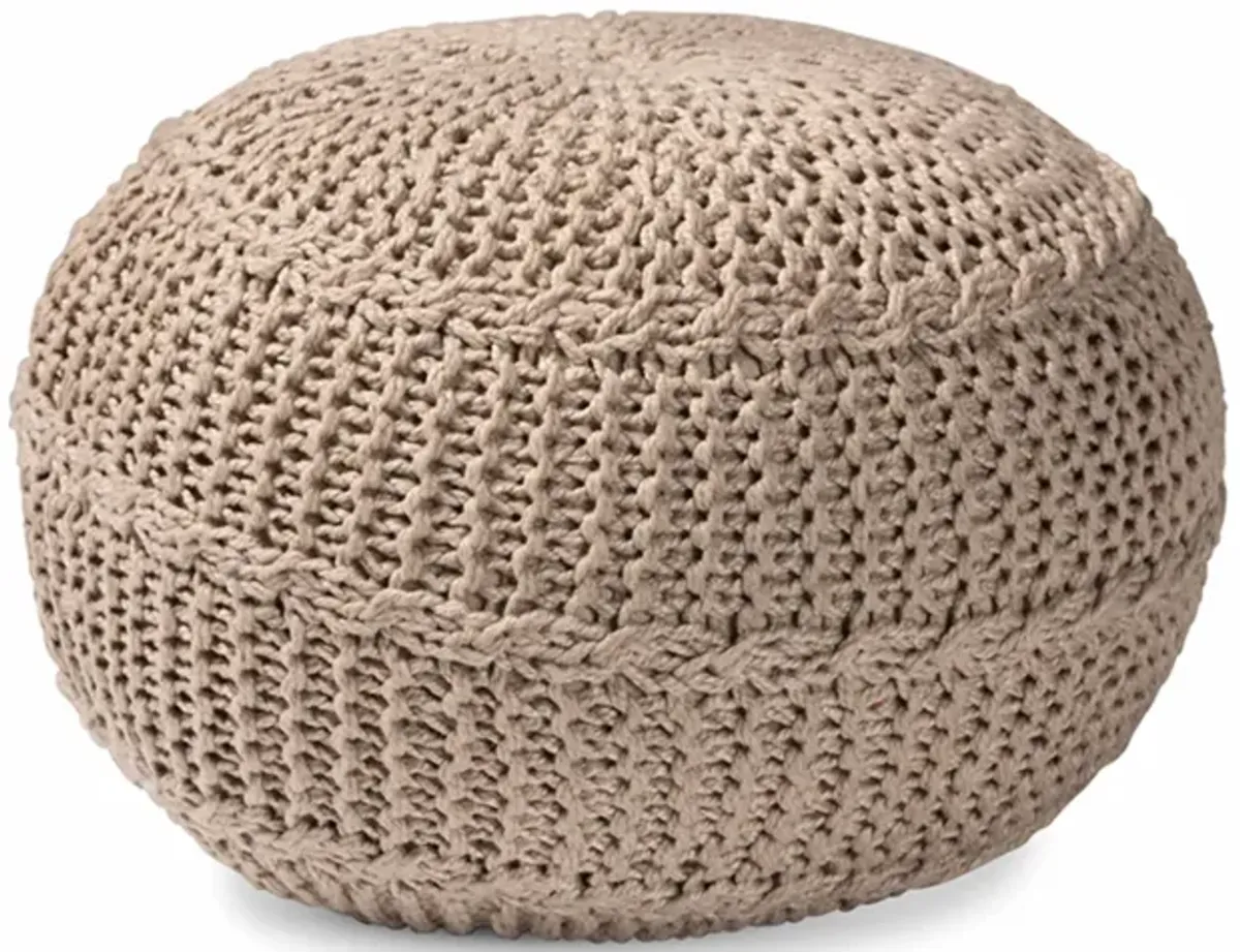 Baxton Studio Palmas Modern and Contemporary Bohemian Beige Handwoven Pet Yarn Pouf Ottoman