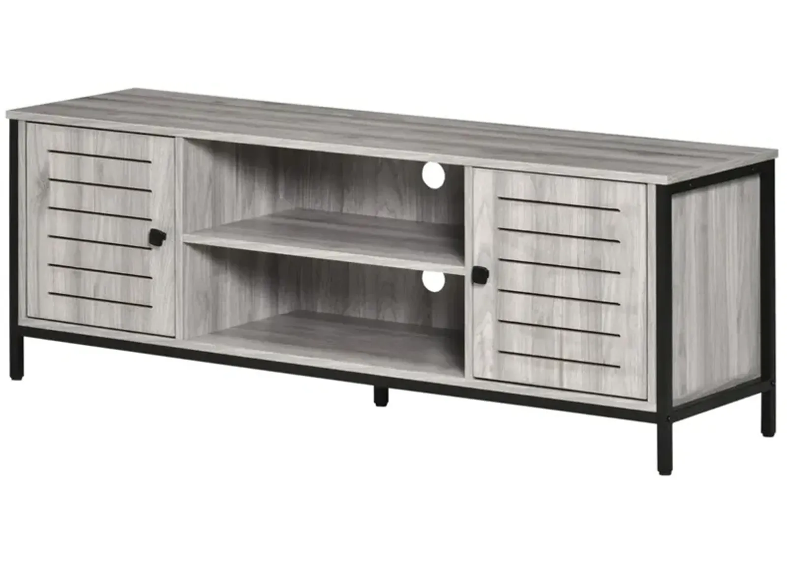 Oak Media Center: Industrial TV Stand with Shelves for 60" Screens