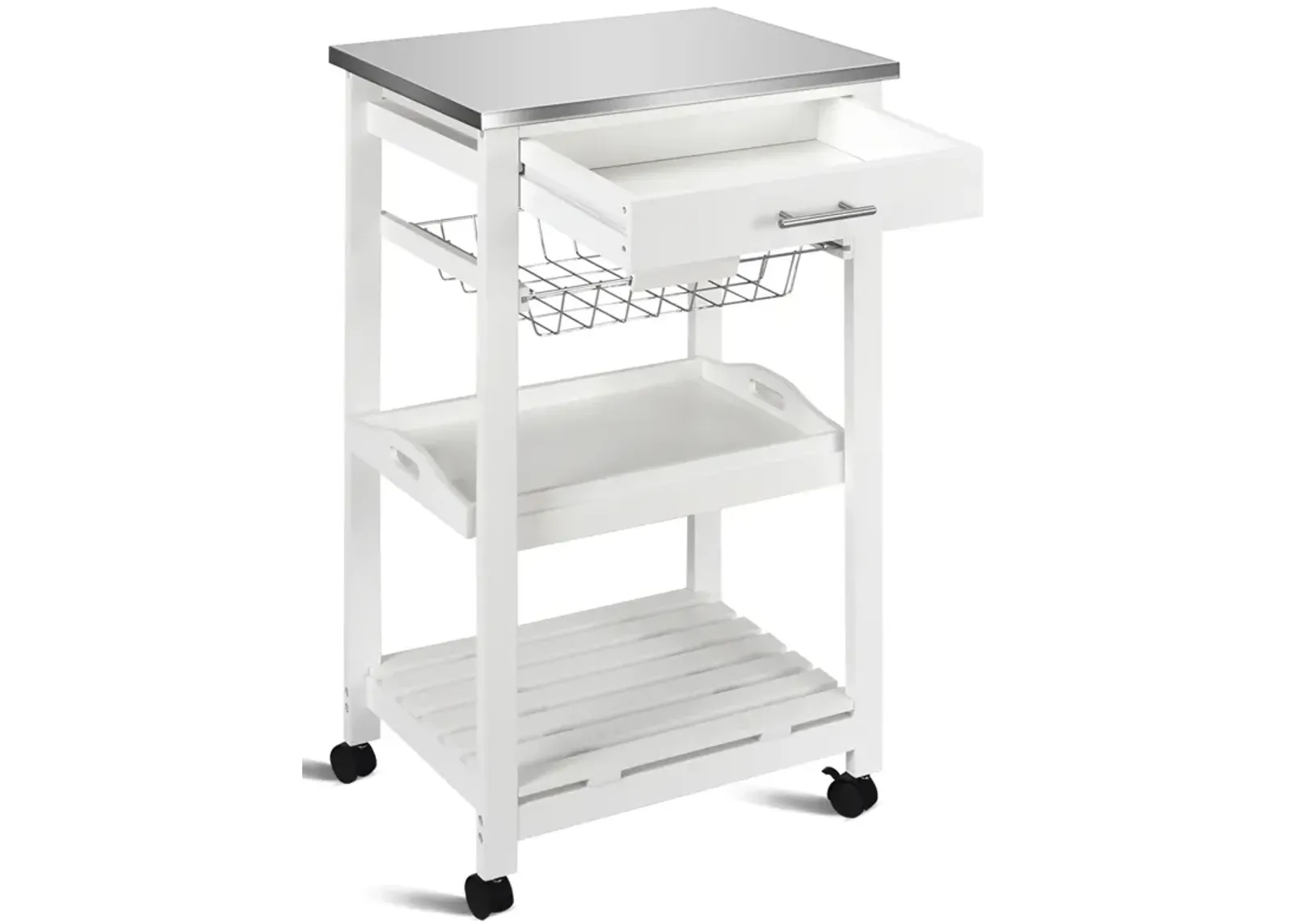 Kitchen Island Cart with Stainless Steel Tabletop and Basket