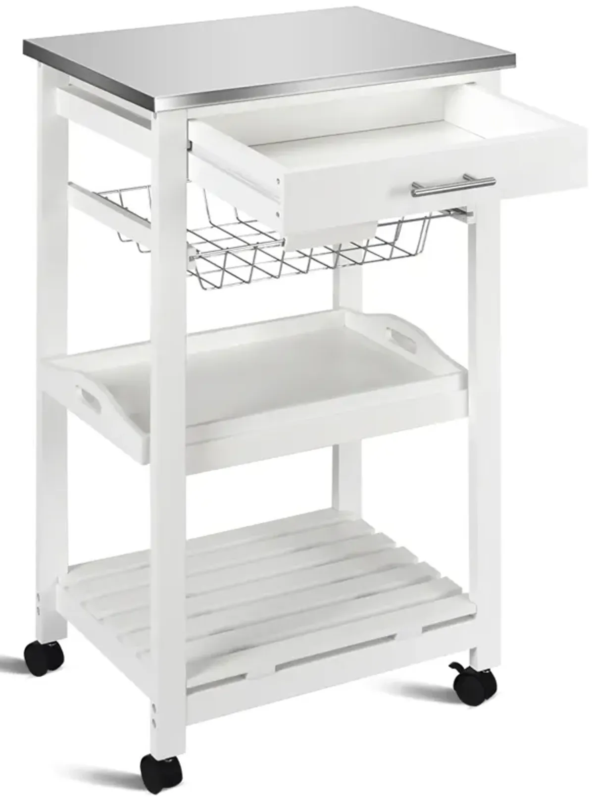 Kitchen Island Cart with Stainless Steel Tabletop and Basket