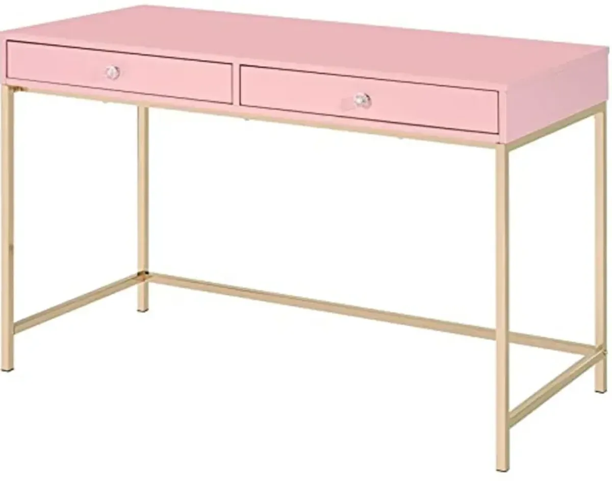 Acme Furniture 93545 Writing Desk - Pink High Gloss & Gold Finish