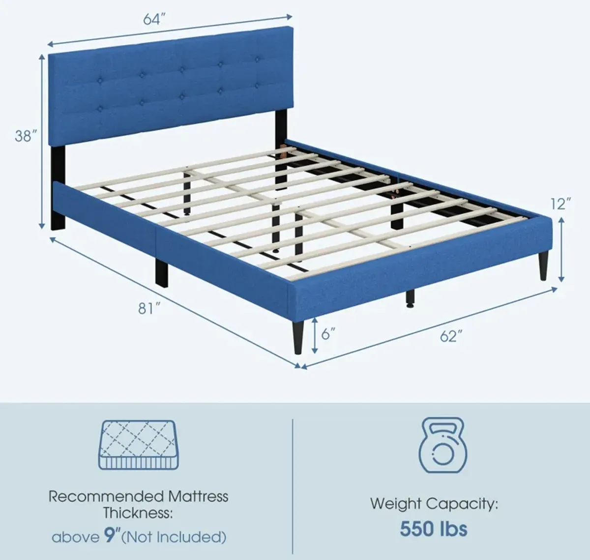 Queen Size Upholstered Platform Bed with Button Tufted Headboard