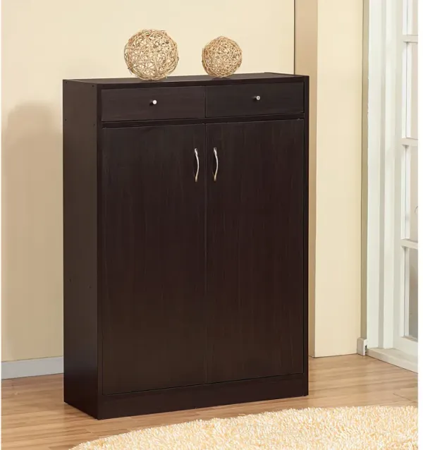 2-Door Red Cocoa Shoe Cabinet with 2 Drawers and 5 Shelves Organizer with Spacious Top