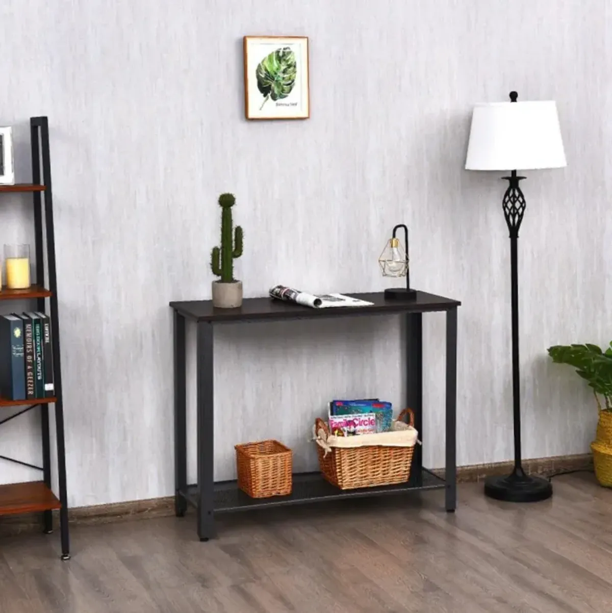 Hivvago Wood Console Sofa Table with Adjustable Feet and Storage Shelf