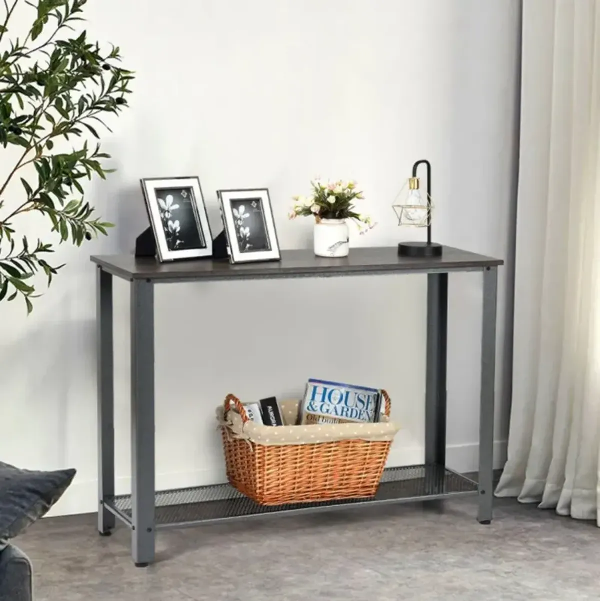 Hivvago Wood Console Sofa Table with Adjustable Feet and Storage Shelf