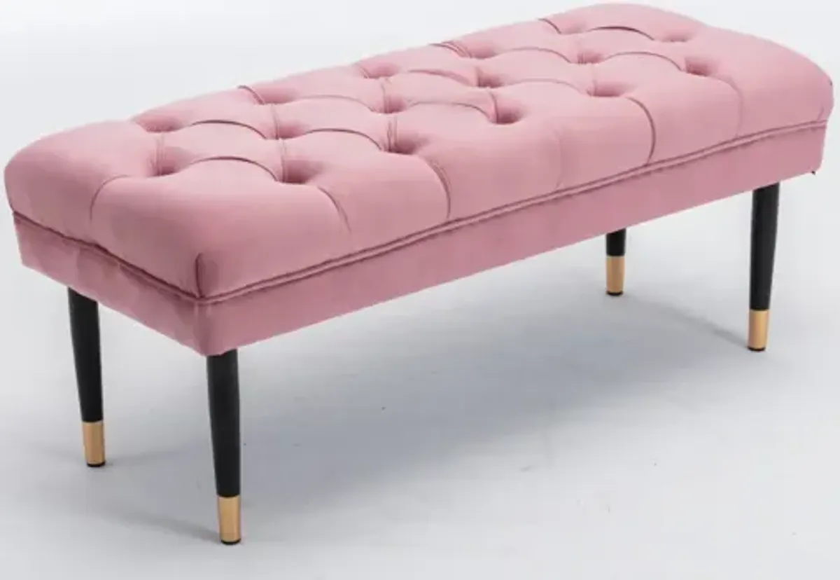 Pink Velvet Tufted Bench with Metal Legs