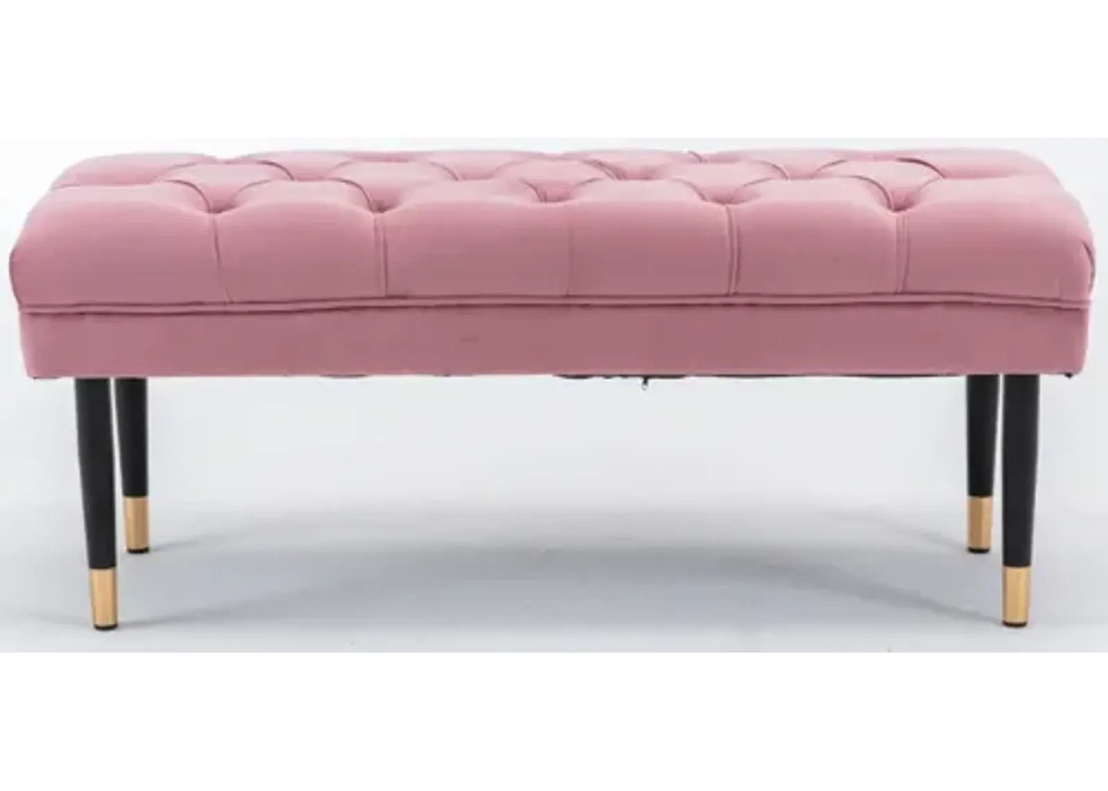 Pink Velvet Tufted Bench with Metal Legs