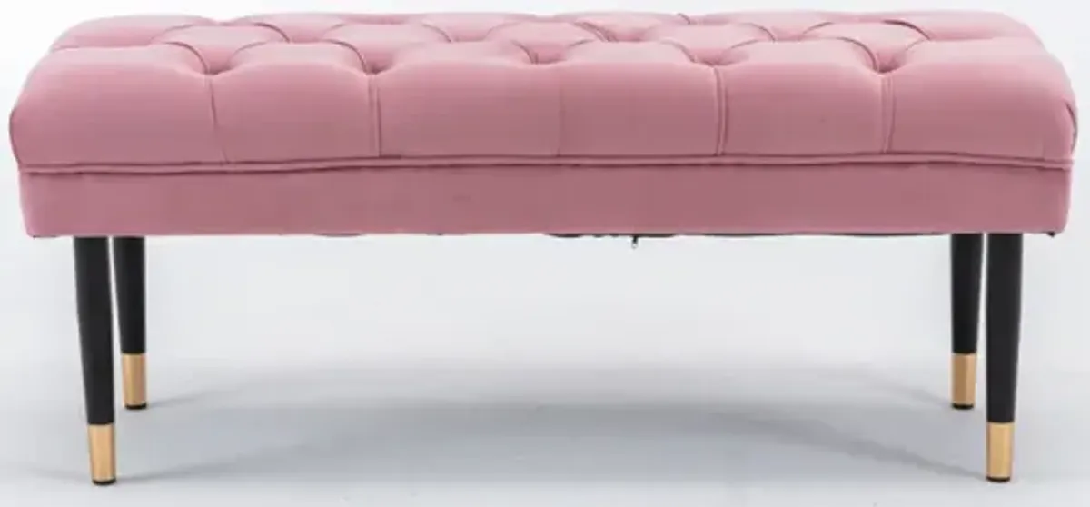 Pink Velvet Tufted Bench with Metal Legs