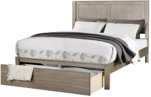 Kali Platform California King Bed, Panel Design, Storage Drawer, Light Tan - Benzara