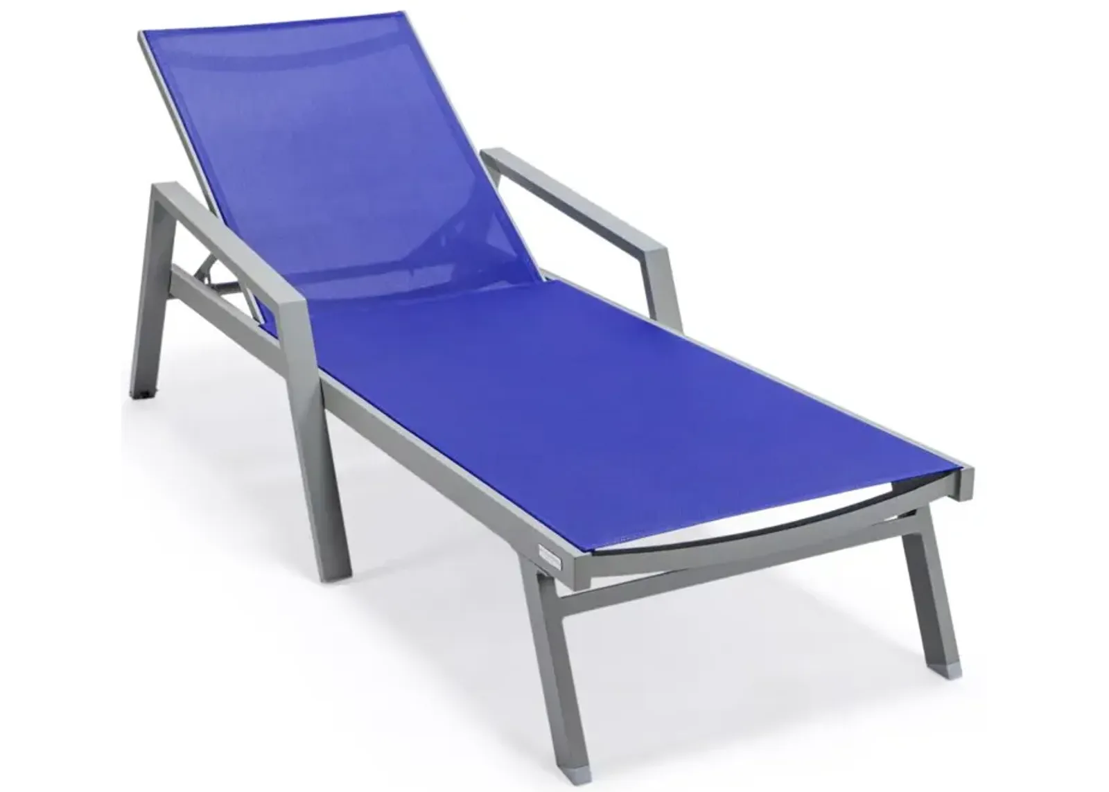 LeisureMod Marlin Patio Chaise Lounge Chair With Armrests in Grey Aluminum Frame