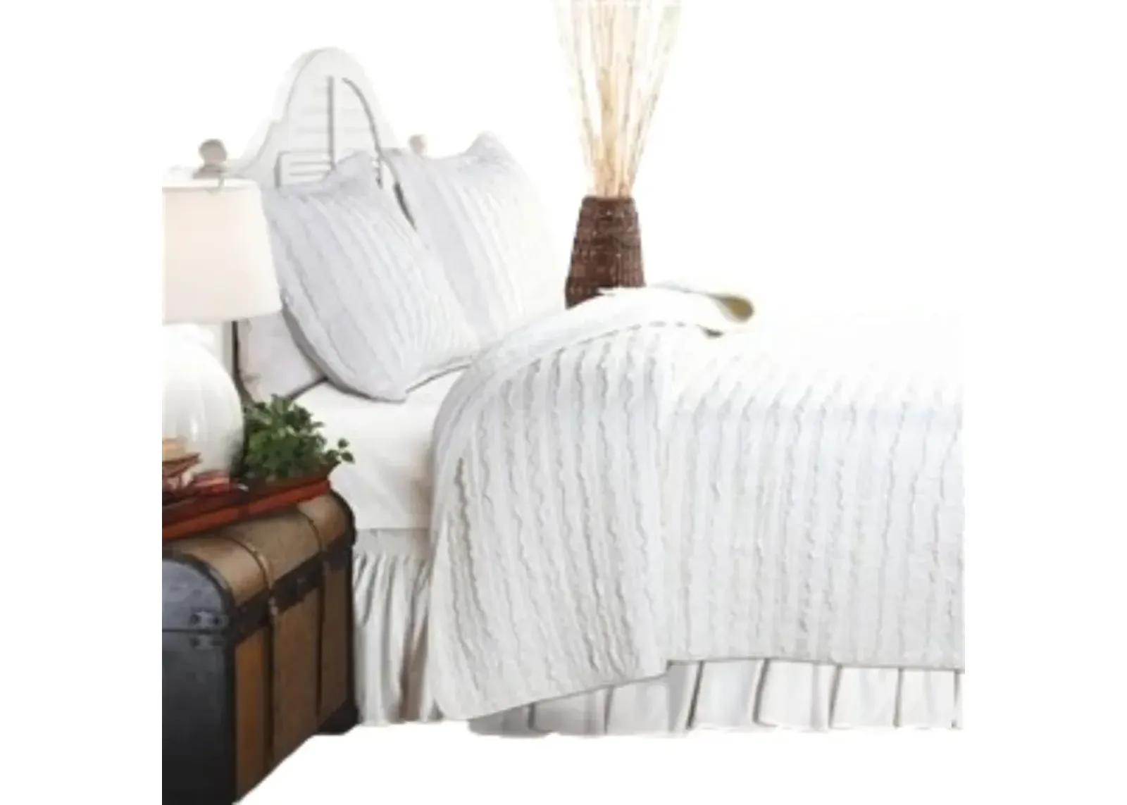 QuikFurn Twin Oversized 3-Piece Quilt Set White 100% Cotton Ruffles Pre-Washed