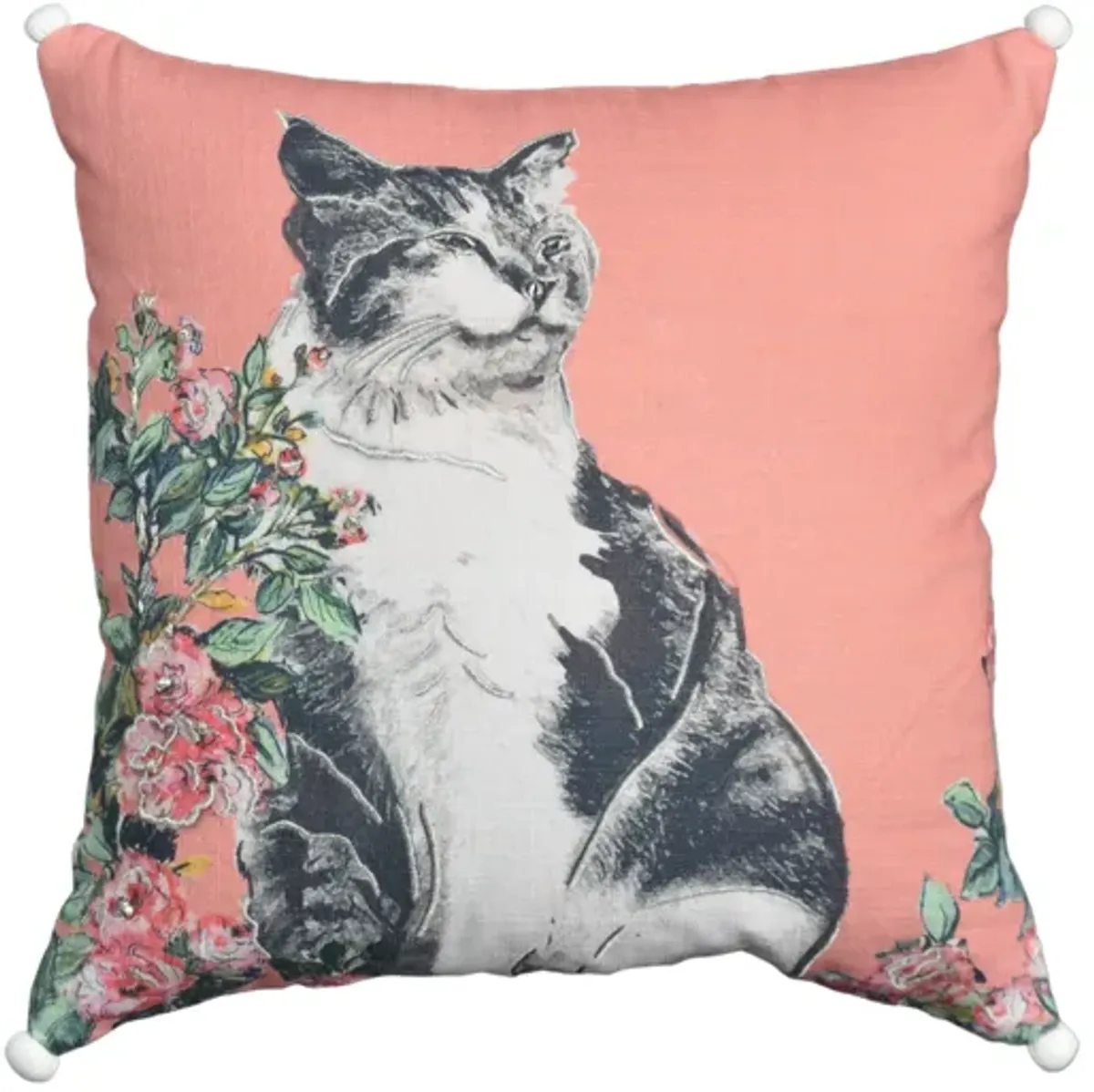 18"x18" Pink Decorative Pillow (Cat)