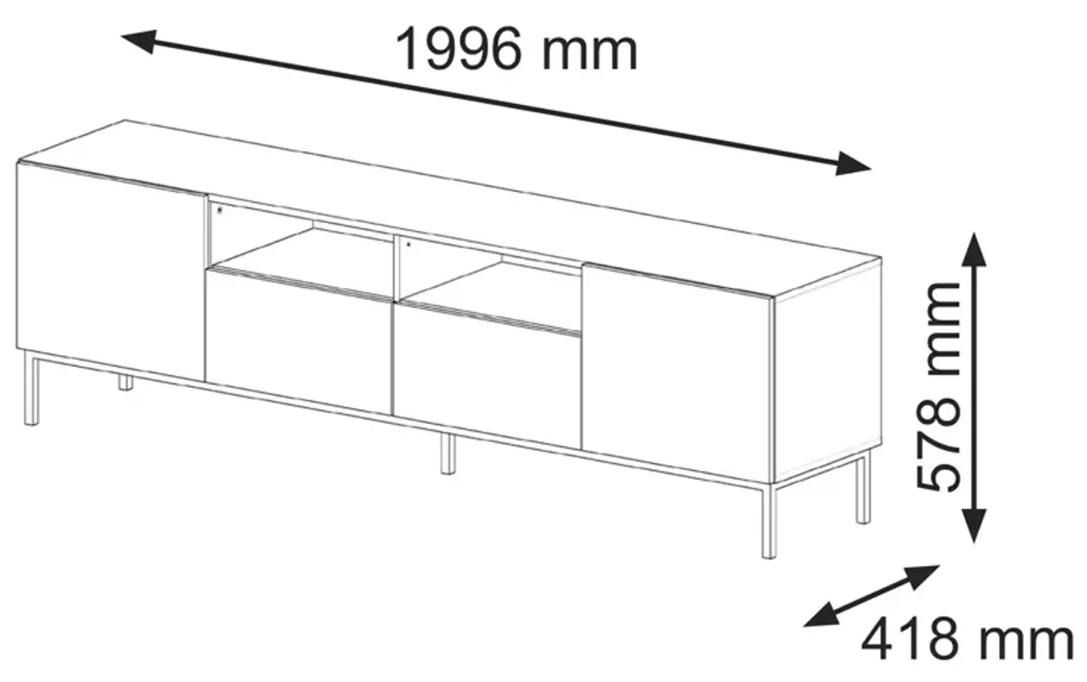 TV Stand RAVENNA B 79'' 2D2S Milled MDF Fronts White Matt with LED