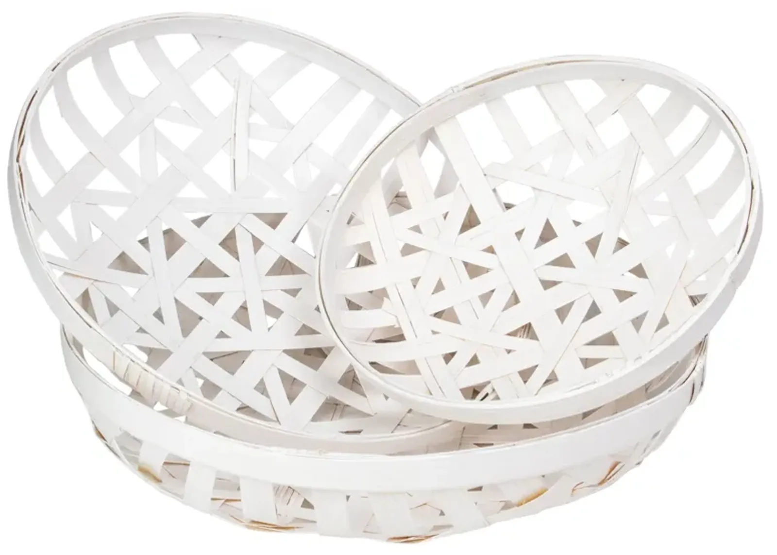 Set of 3 Snow White Round Lattice Tobacco Table Top Baskets