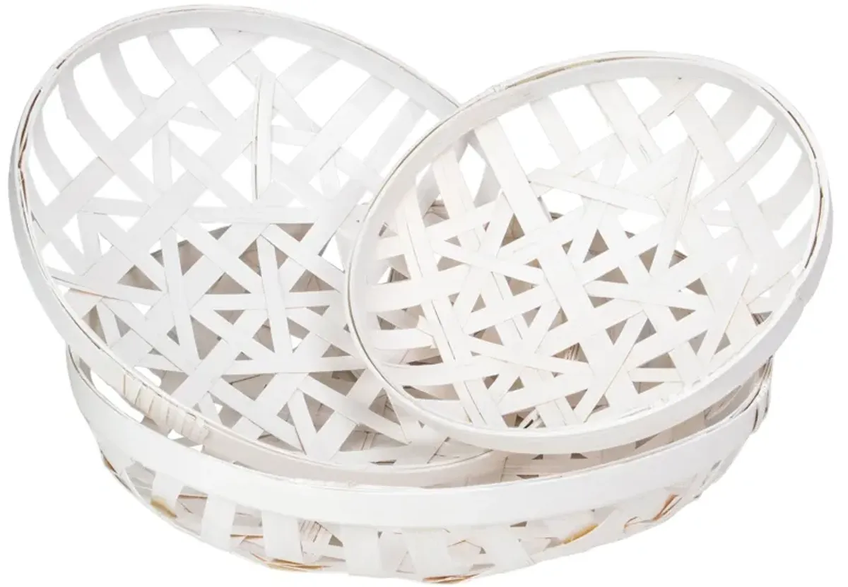 Set of 3 Snow White Round Lattice Tobacco Table Top Baskets